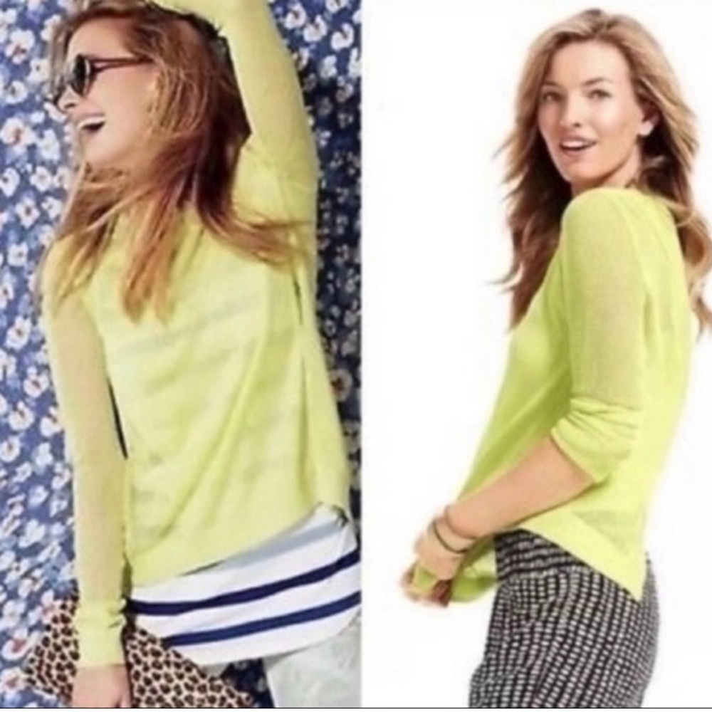 CAbi split back mesh knit sweater lemon lime M and matching Cami